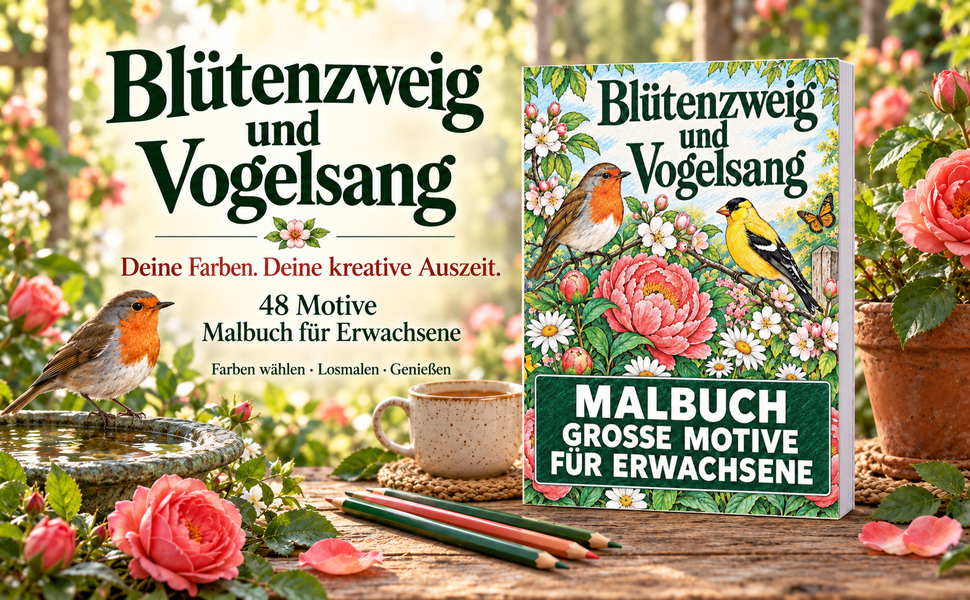 Originalcover: Blütenzweig und Vogelsang. 48 Motive zum Ausmalen.