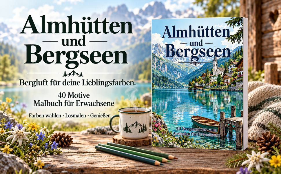 Originalcover: Almhütten und Bergseen. 40 Motive zum Ausmalen.