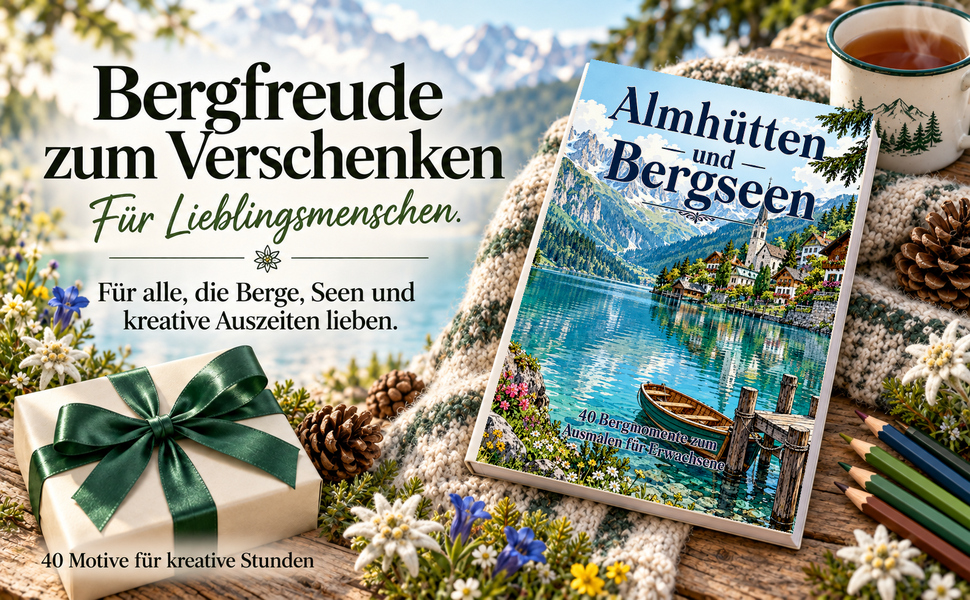 Geschenkidee mit dem Originalcover von „Almhütten und Bergseen“.