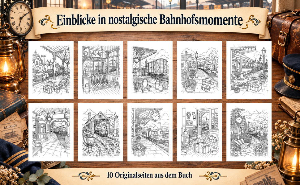 Zehn Originalseiten aus „Am alten Bahnhof“.