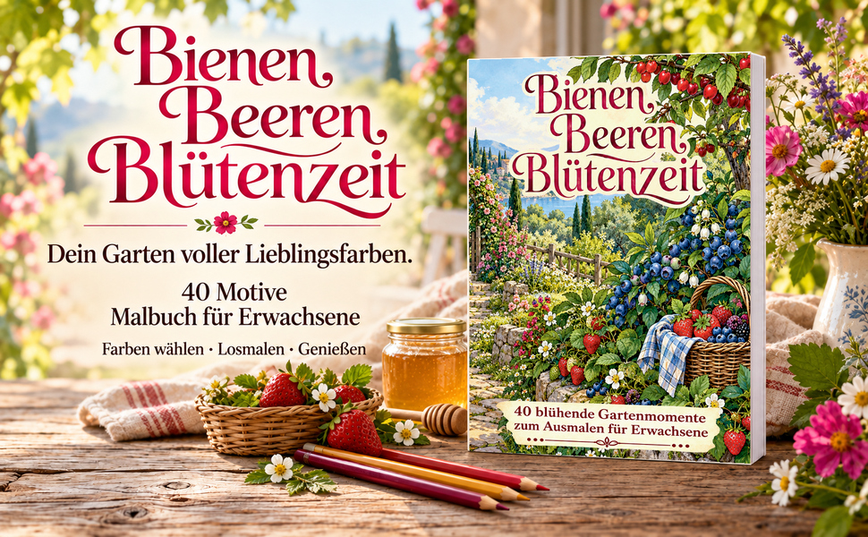 Originalcover: Bienen, Beeren, Blütenzeit. 40 Motive zum Ausmalen.