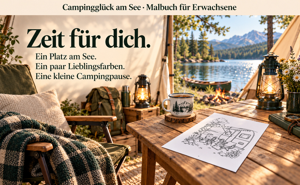 Gemütlicher Malplatz mit einer Originalseite aus „Campingglück am See“.