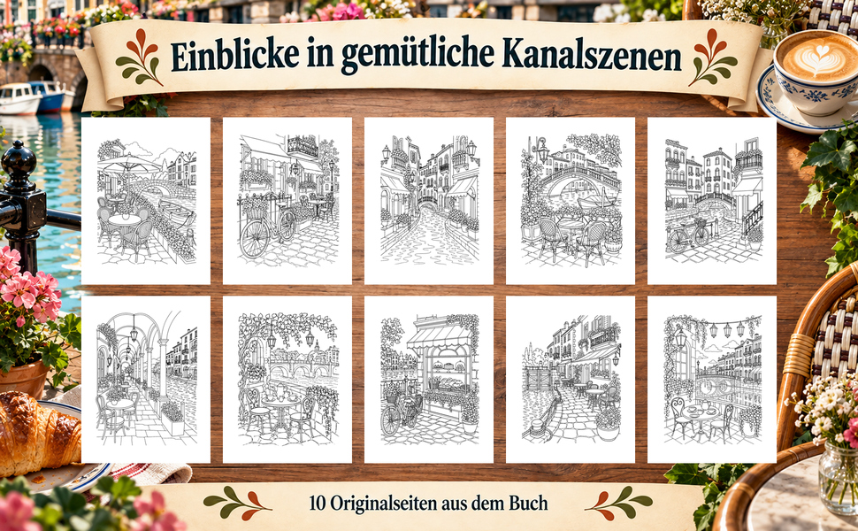 Zehn Originalseiten aus „Cafés am Kanal“.
