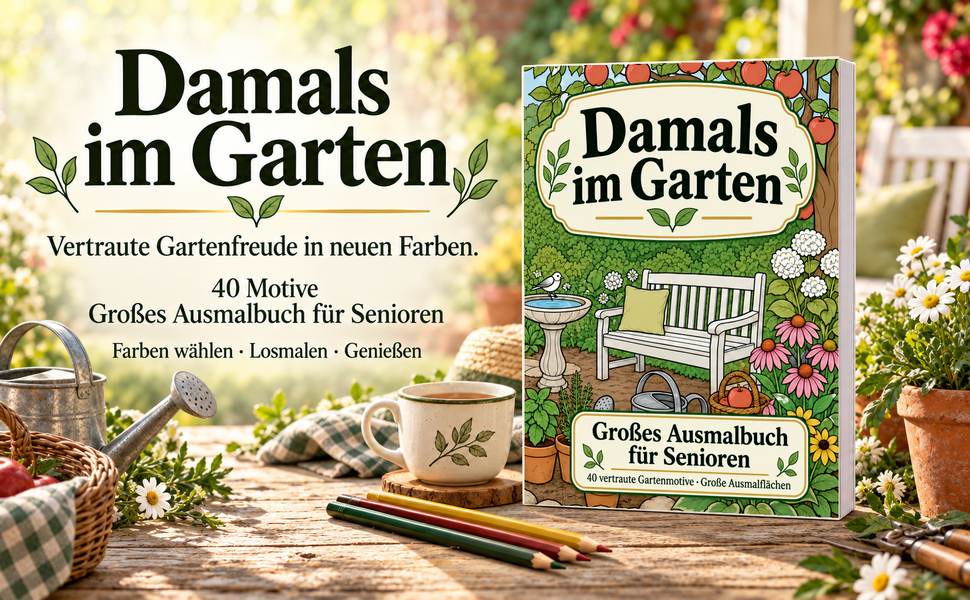 Originalcover: Damals im Garten. 40 Motive zum Ausmalen.