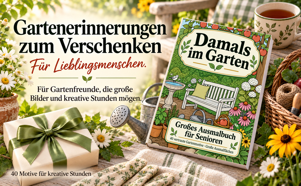 Geschenkidee mit dem Originalcover von „Damals im Garten“.