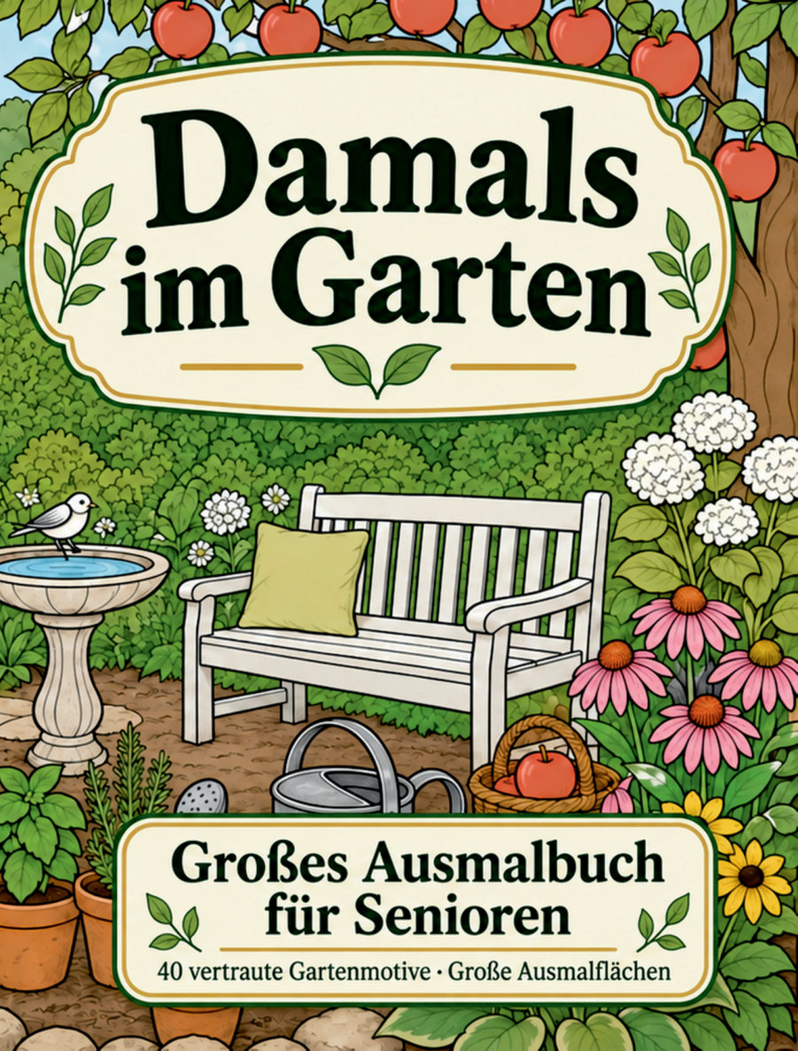 Cover von Damals im Garten: Großes Ausmalbuch für Senioren