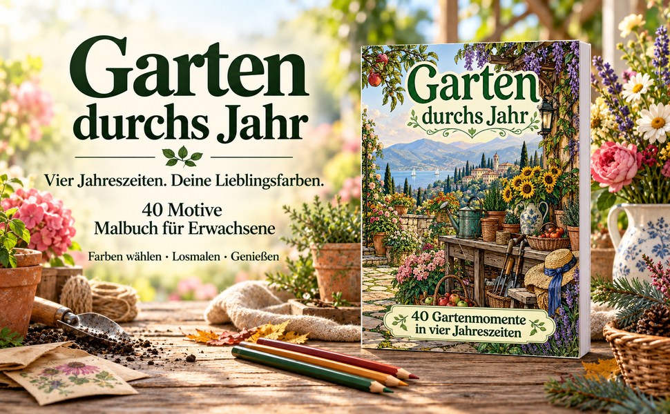 Originalcover: Garten durchs Jahr. 40 Motive zum Ausmalen.
