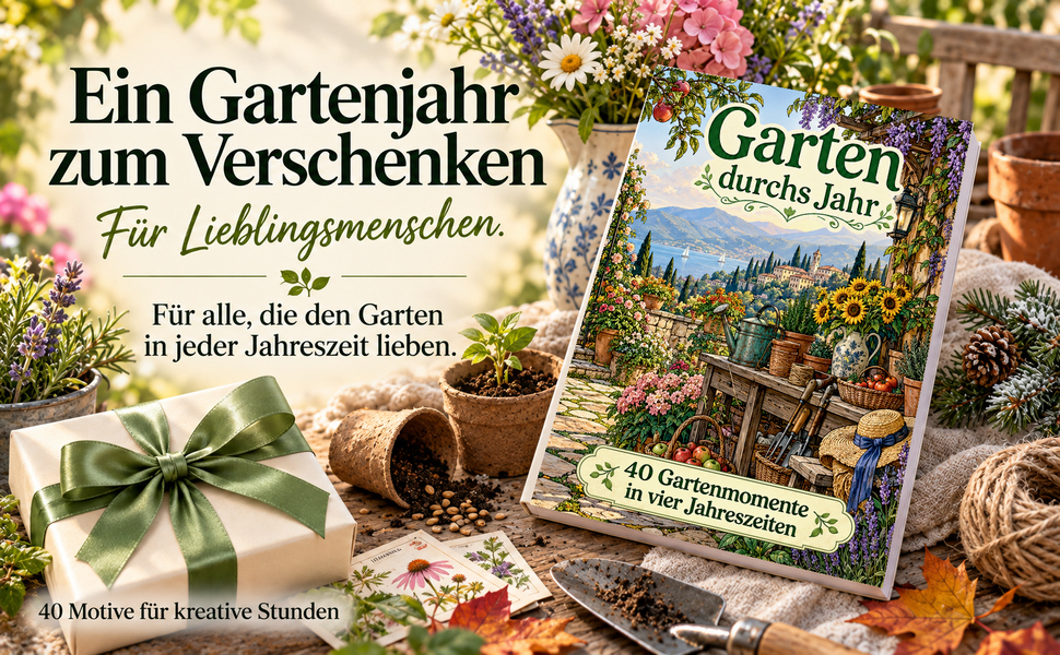 Geschenkidee mit dem Originalcover von „Garten durchs Jahr“.