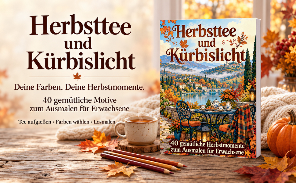 Originalcover: Herbsttee und Kürbislicht. 40 Motive zum Ausmalen.