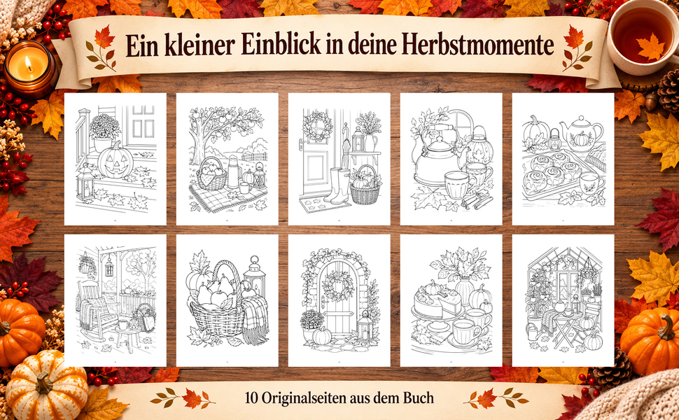 Zehn Originalseiten aus „Herbsttee und Kürbislicht“.