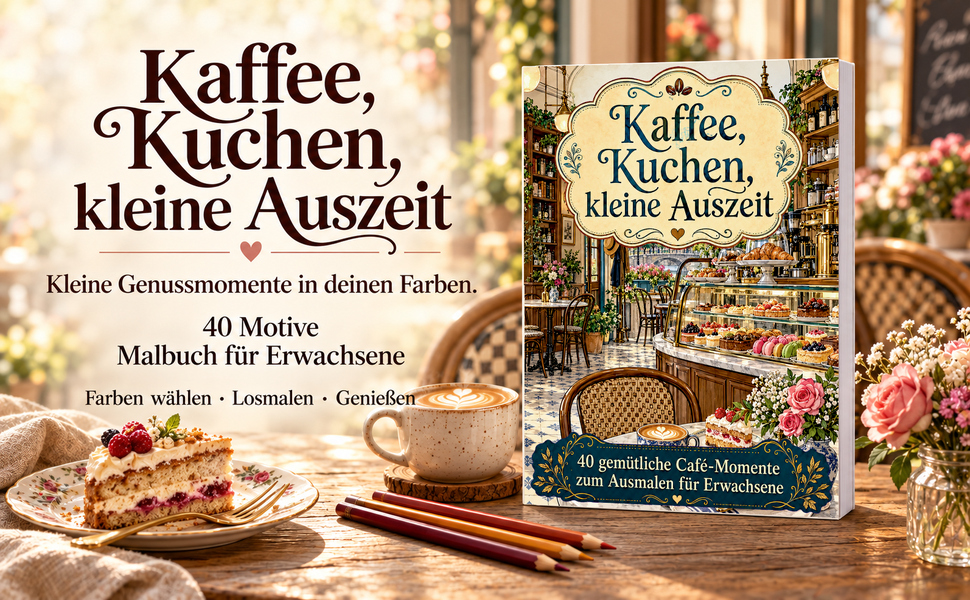 Originalcover: Kaffee, Kuchen, kleine Auszeit. 40 Motive zum Ausmalen.