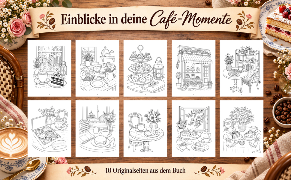Zehn Originalseiten aus „Kaffee, Kuchen, kleine Auszeit“.