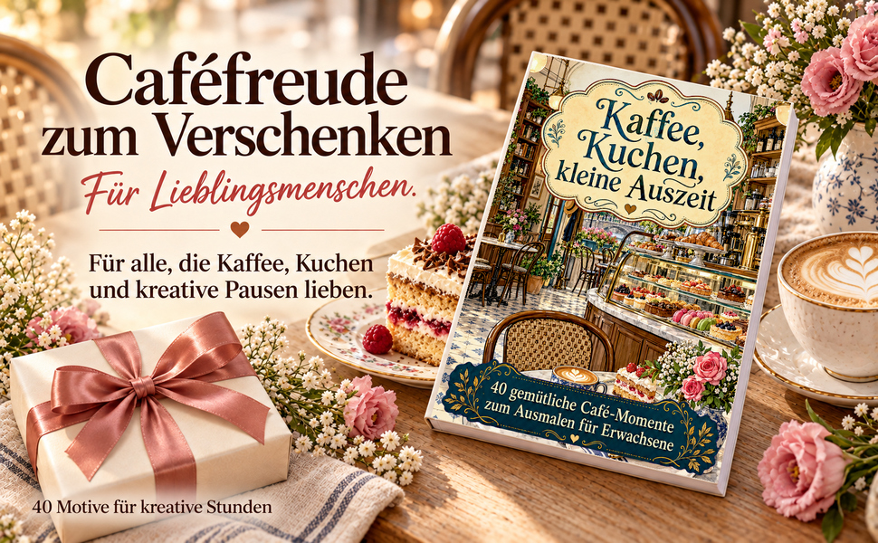 Geschenkidee mit dem Originalcover von „Kaffee, Kuchen, kleine Auszeit“.