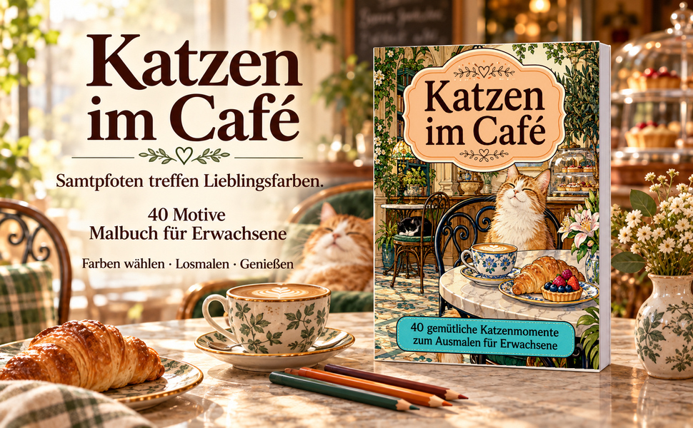 Originalcover: Katzen im Café. 40 Motive zum Ausmalen.