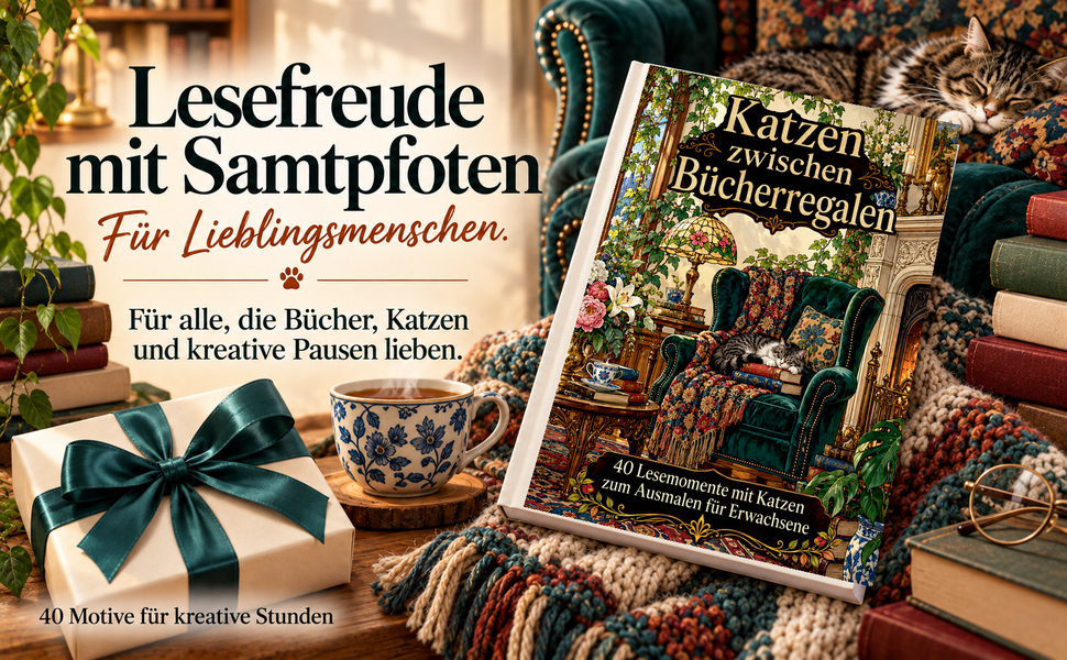 Geschenkidee mit dem Originalcover von „Katzen zwischen Bücherregalen“.