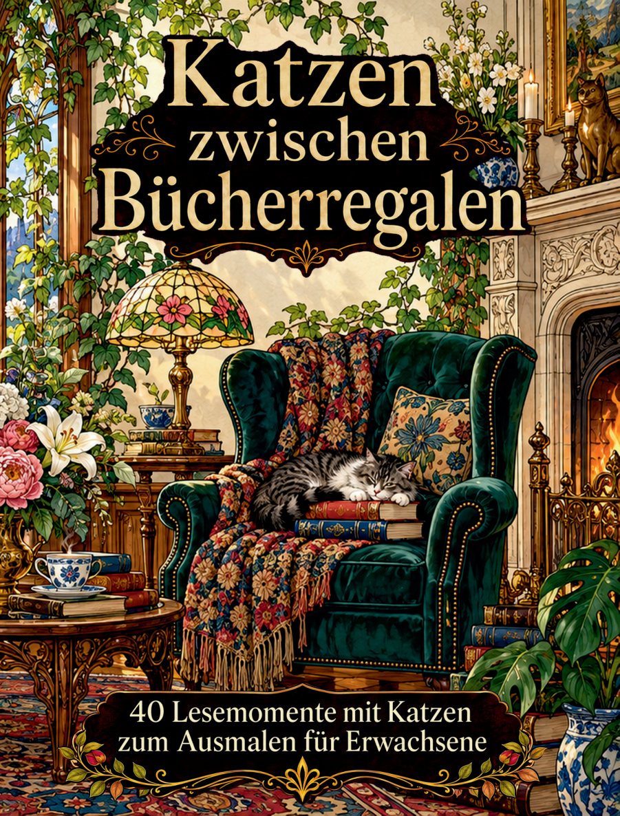 Cover von Katzen zwischen Bücherregalen