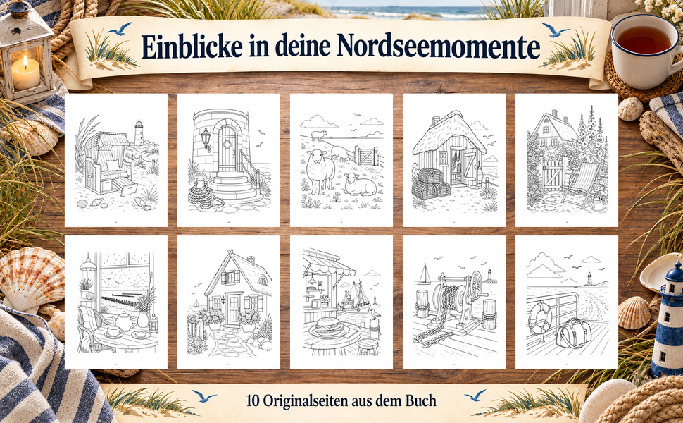 Zehn Originalseiten aus „Küstenauszeit – Nordsee“.