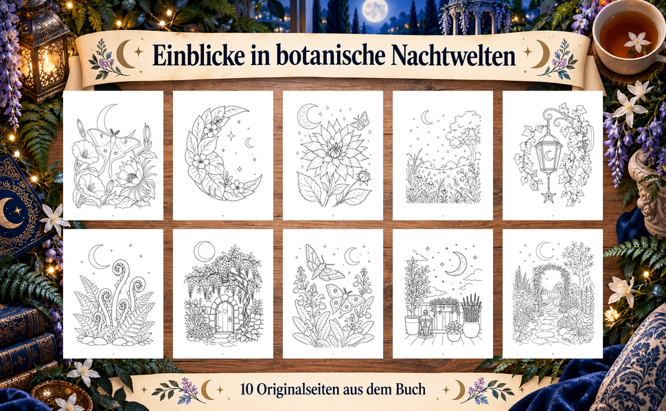 Zehn Originalseiten aus „Mondgarten“.