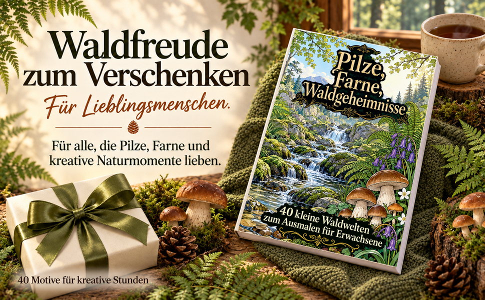 Geschenkidee mit dem Originalcover von „Pilze, Farne, Waldgeheimnisse“.