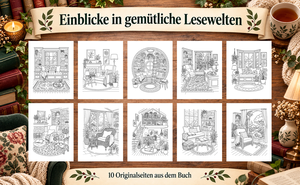 Zehn Originalseiten aus „Stille Lesezimmer“.