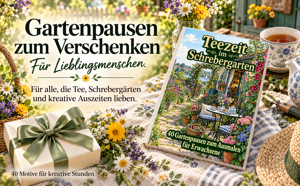 Geschenkidee mit dem Originalcover von „Teezeit im Schrebergarten“.